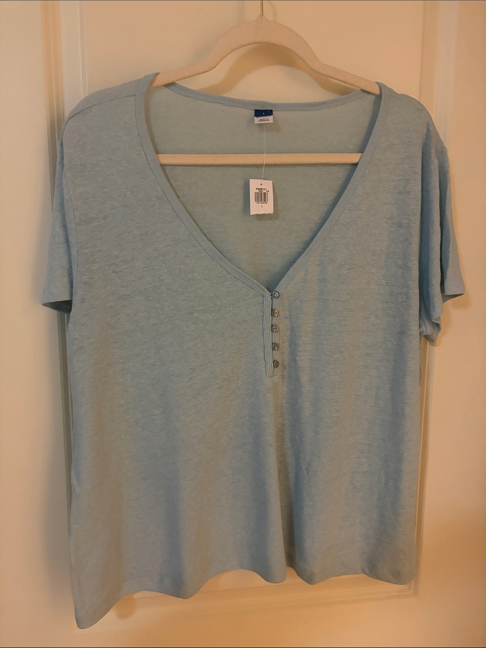 Old Navy Light Blue V-Neck Button-Front Short Sleeve Tee